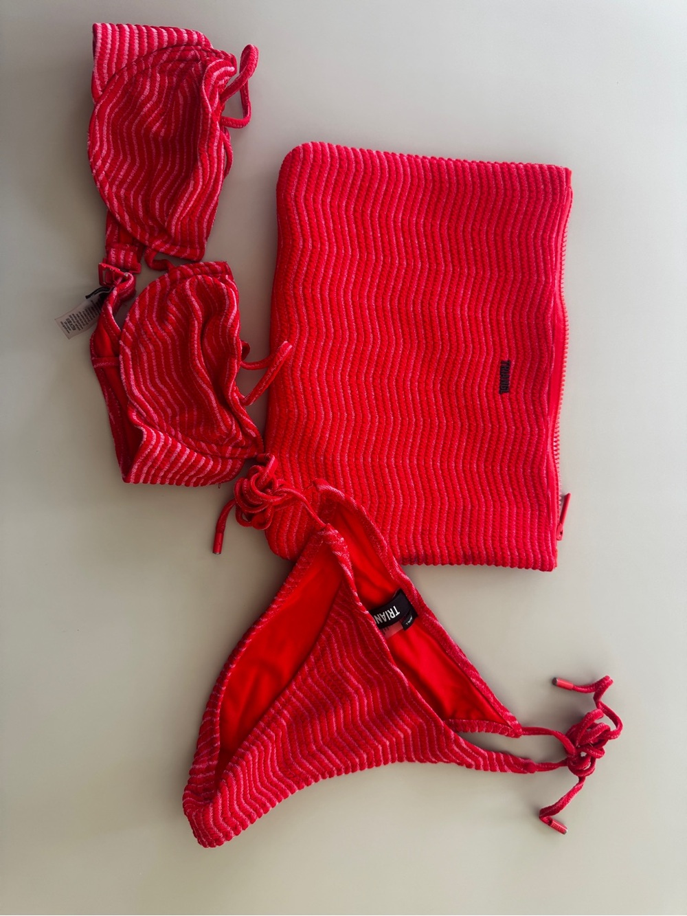 triangl swimwear Bright Red Ribbed Bikini Set with bag
